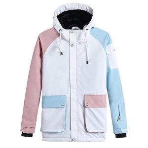 Veste de ski femme blanche moderne avec poches colorées
