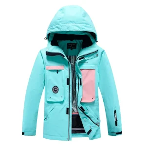 Veste de ski femme bleue fluo design