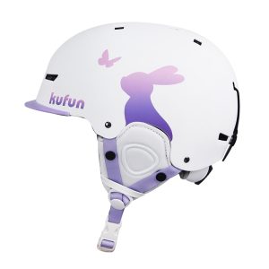 Casque ski enfant blanc et mauve avec lapin