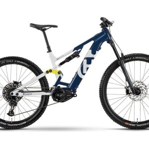 VTT Electrique Tout-Suspendu Husqvarna Mountain Cross MC2 Sram SX Eagle 12V 630 Wh 29 »/27.5 » Bleu/Blanc 2023