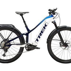 VTT Électrique Tout-Suspendu Trek Powerfly FS 9 EQ Shimano XT 12V 625 Wh 27.5 » Blanc / Bleu Alpine 2023