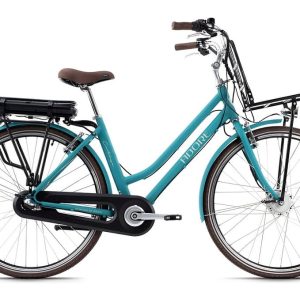 Vélo électrique aluminium Femme 28 Cantaloupe Bleu Moteur à l&rsquo;avant 36 V/10 4 Ah 3 vitesses designed by Adore 155-178 cm