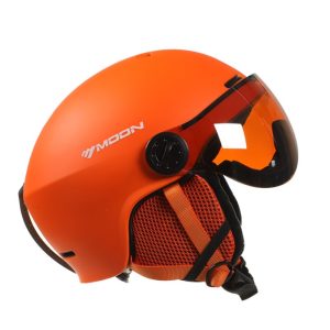 Casque ski femme orange respirant avec visière