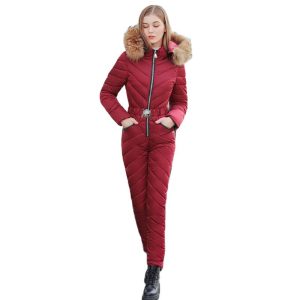 Combinaison de ski femme tendance avec capuche en fourrure