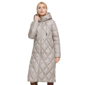Manteau ski femme doudoune longue avec motif losange